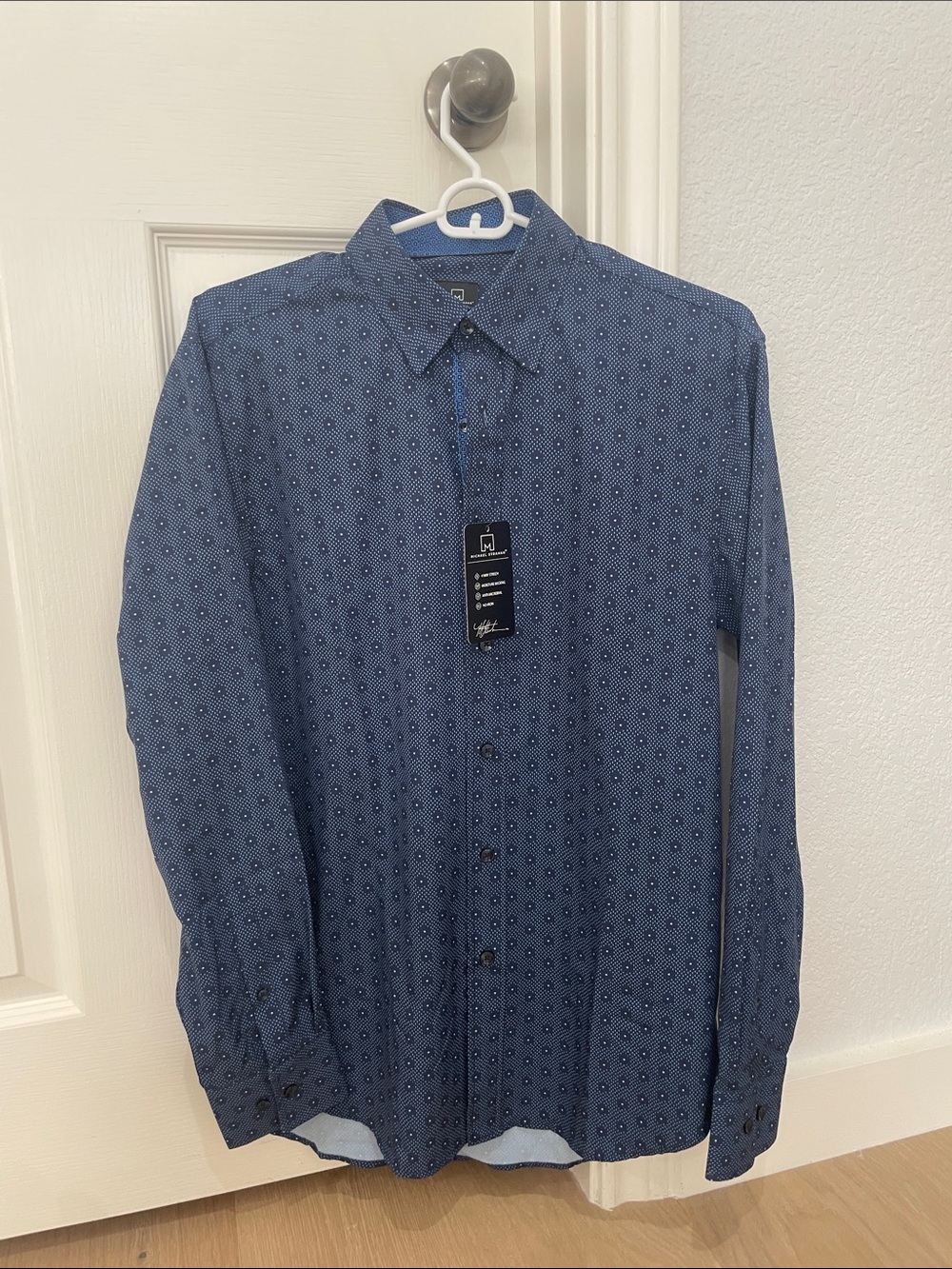 Men's Long-Sleeve Blue Geo Print Button-Down Shirt